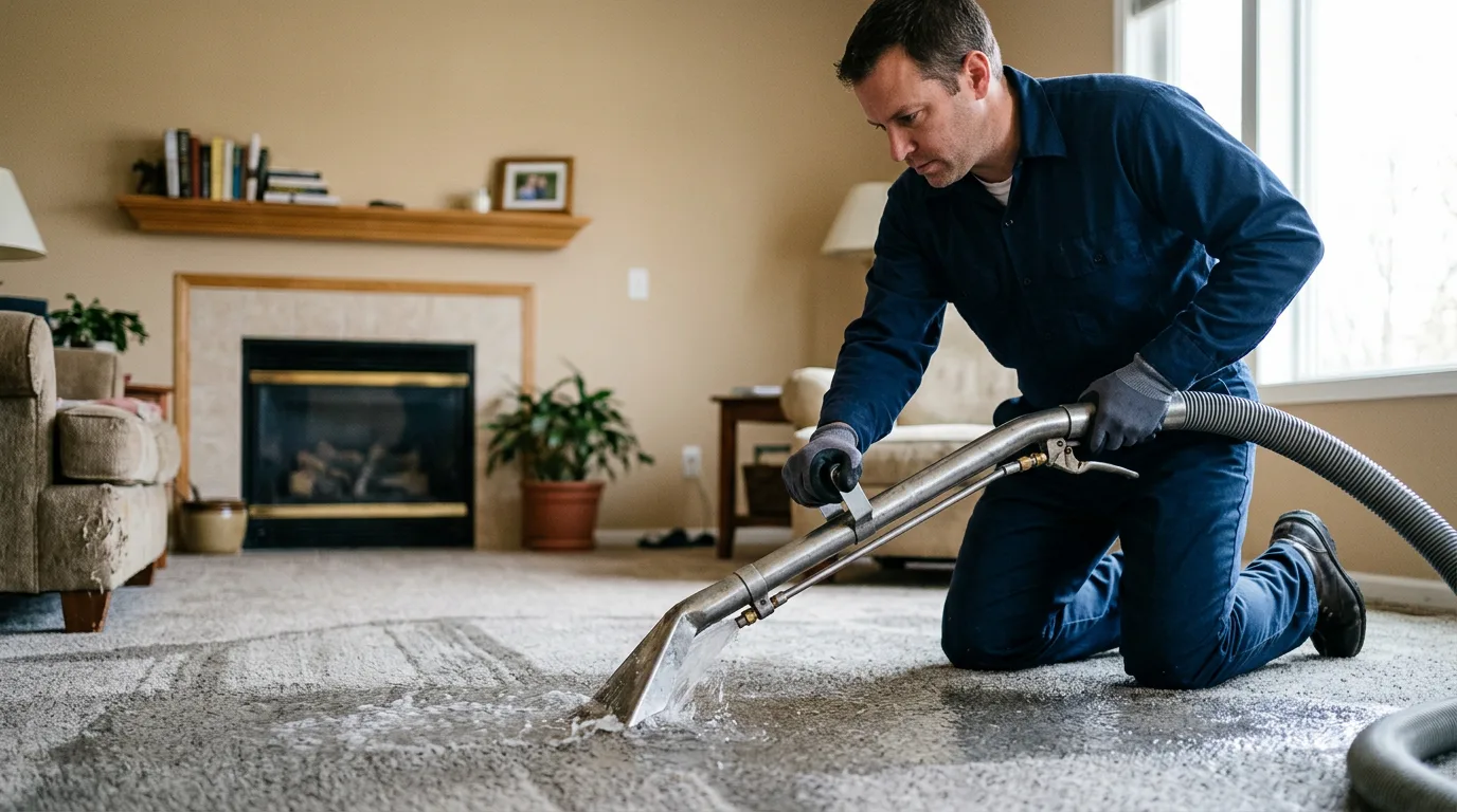 Water damage restoration technician working near Marshall, AK